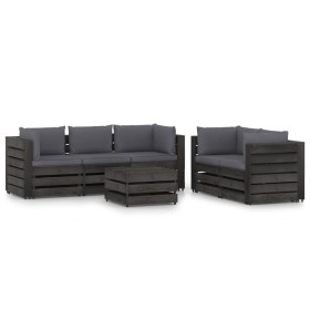 Muebles de jardín 6 piezas con cojines madera impregnada gris de vidaXL, Conjuntos de jardín - Ref: Foro24-3068288, Precio: 6...