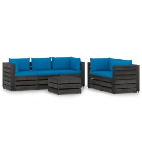 Garden furniture 6 pieces with gray impregnated wood cushions by vidaXL, Garden sets - Ref: Foro24-3068292, Price: 669,32 €, ...