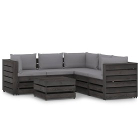 Muebles de jardín 6 piezas con cojines madera impregnada gris de vidaXL, Conjuntos de jardín - Ref: Foro24-3068301, Precio: 6...