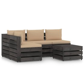 5-piece garden furniture with gray impregnated wood cushions by vidaXL, Garden sets - Ref: Foro24-3068255, Price: 512,66 €, D...