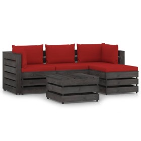 5-piece garden furniture with gray impregnated wood cushions by vidaXL, Garden sets - Ref: Foro24-3068246, Price: 411,99 €, D...