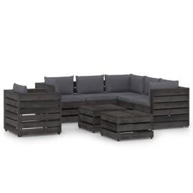 8-piece garden furniture with gray impregnated wood cushions by vidaXL, Garden sets - Ref: Foro24-3068492, Price: 749,99 €, D...