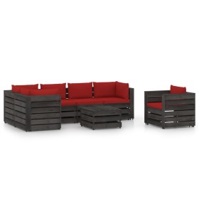 Garden furniture 7 pieces with gray impregnated wood cushions by vidaXL, Garden sets - Ref: Foro24-3068486, Price: 691,99 €, ...