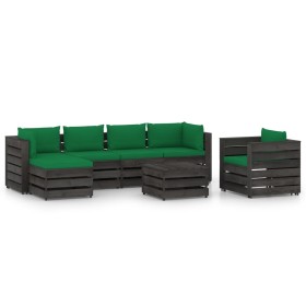 Garden furniture 7 pieces with gray impregnated wood cushions by vidaXL, Garden sets - Ref: Foro24-3068473, Price: 627,99 €, ...