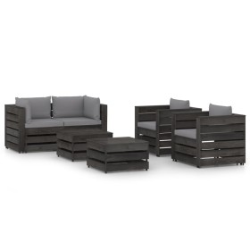 Muebles de jardín 6 piezas con cojines madera impregnada gris de vidaXL, Conjuntos de jardín - Ref: Foro24-3068445, Precio: 6...