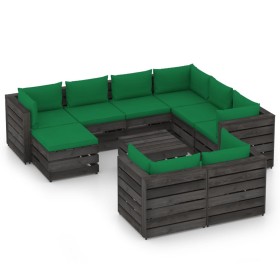 Gartenmöbel 10-teilig mit grau imprägnierten Holzkissen von vidaXL, Gartensets - Ref: Foro24-3068413, Preis: 991,75 €, Rabatt: %