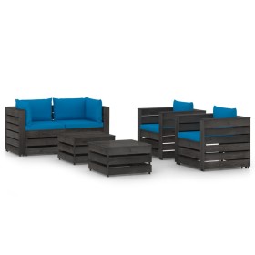 6-piece garden furniture set with gray impregnated wood cushions by vidaXL, Garden sets - Ref: Foro24-3068448, Price: 607,99 ...