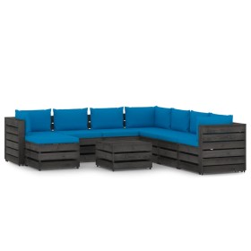 Garden furniture 9 pieces with gray impregnated wood cushions by vidaXL, Garden sets - Ref: Foro24-3068400, Price: 804,99 €, ...