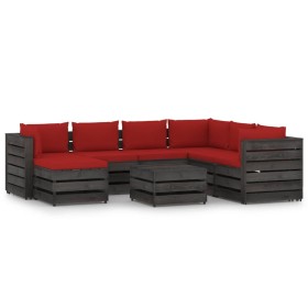 8-piece garden furniture with gray impregnated wood cushions by vidaXL, Garden sets - Ref: Foro24-3068390, Price: 707,99 €, D...