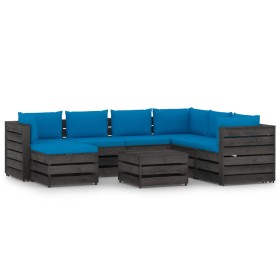 8-piece garden furniture with gray impregnated wood cushions by vidaXL, Garden sets - Ref: Foro24-3068388, Price: 728,99 €, D...