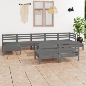 Gartenmöbel-Set 10-teilig aus massivem grauem Kiefernholz von vidaXL, Gartensets - Ref: Foro24-3083361, Preis: 453,42 €, Raba...