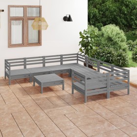 Gartenmöbel-Set 9-teilig aus massivem grauem Kiefernholz von vidaXL, Gartensets - Ref: Foro24-3083251, Preis: 413,67 €, Rabat...