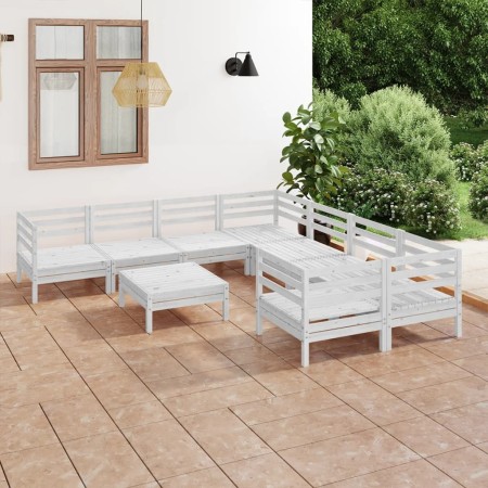 Gartenmöbel-Set 9-teilig aus massivem weißem Kiefernholz von vidaXL, Gartensets - Ref: Foro24-3083250, Preis: 450,36 €, Rabat...