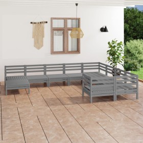 10-piece solid pine wood garden furniture set in gray. by vidaXL, Garden sets - Ref: Foro24-3083296, Price: 440,34 €, Discoun...