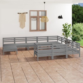 Garden furniture set 11 pieces solid gray pine wood by vidaXL, Garden sets - Ref: Foro24-3083306, Price: 538,09 €, Discount: %