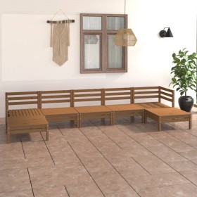 7-piece solid pine wood garden furniture set in honey brown. by vidaXL, Garden sets - Ref: Foro24-3083347, Price: 367,25 €, D...