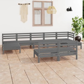 Garden furniture set 9 pieces solid gray pine wood by vidaXL, Garden sets - Ref: Foro24-3083356, Price: 440,14 €, Discount: %