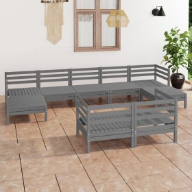 Garden furniture set 9 pieces solid gray pine wood by vidaXL, Garden sets - Ref: Foro24-3083376, Price: 450,99 €, Discount: %