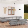 11-piece solid pine gray garden furniture set by vidaXL, Garden sets - Ref: Foro24-3083391, Price: 450,87 €, Discount: %