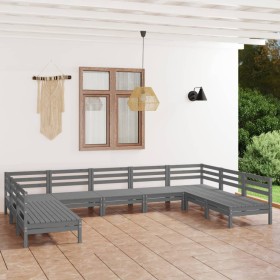 Garden table and high stools 9 pieces solid gray pine wood by vidaXL, Garden sets - Ref: Foro24-3083416, Price: 438,63 €, Dis...