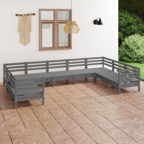 Gartentisch und Hochhocker 9-teilig aus massivem grauem Kiefernholz von vidaXL, Gartensets - Ref: Foro24-3083536, Preis: 456,...