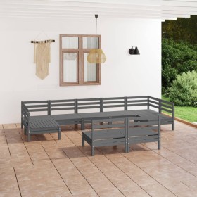 High table and stools set for garden, 9 pieces, made of solid gray pine wood. by vidaXL, Garden sets - Ref: Foro24-3083436, P...