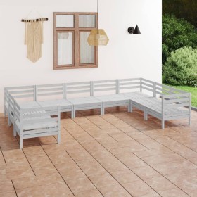 Gartentisch und Hochhocker 9-teilig aus massivem weißem Kiefernholz von vidaXL, Gartensets - Ref: Foro24-3083535, Preis: 435,...