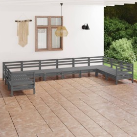 Garden furniture set 10 pieces solid gray pine wood by vidaXL, Garden sets - Ref: Foro24-3083546, Price: 488,57 €, Discount: %