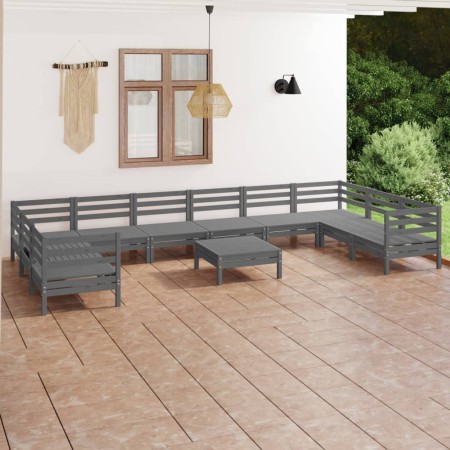 Garden furniture set 11 pieces solid gray pine wood by vidaXL, Garden sets - Ref: Foro24-3083551, Price: 526,24 €, Discount: %