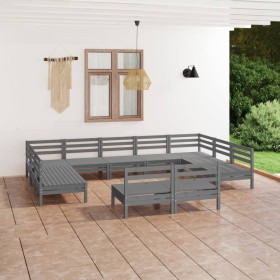 Garden furniture set 11 pieces solid gray pine wood by vidaXL, Garden sets - Ref: Foro24-3083446, Price: 531,98 €, Discount: %