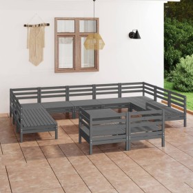 Garden furniture set 12 pieces solid gray pine wood by vidaXL, Garden sets - Ref: Foro24-3083491, Price: 542,67 €, Discount: %