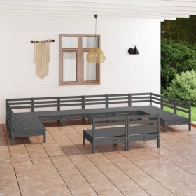 Garden furniture set 12 pieces solid gray pine wood by vidaXL, Garden sets - Ref: Foro24-3083456, Price: 603,99 €, Discount: %