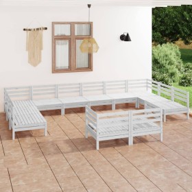 12-teiliges Gartenmöbel-Set aus massivem Kiefernholz weiß von vidaXL, Gartensets - Ref: Foro24-3083495, Preis: 622,99 €, Raba...