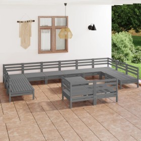 Juego de muebles de jardín 13 piezas madera maciza de pino gris de vidaXL, Conjuntos de jardín - Ref: Foro24-3083501, Precio:...