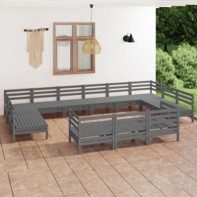 13-piece solid gray pine wood garden furniture set by vidaXL, Garden sets - Ref: Foro24-3083506, Price: 691,14 €, Discount: %