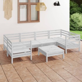 Gartenmöbel-Set 7-teilig aus massivem weißem Kiefernholz von vidaXL, Gartensets - Ref: Foro24-3083520, Preis: 290,99 €, Rabat...