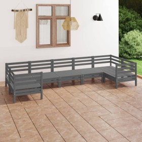 Gartenmöbel-Set 7-teilig aus massivem grauem Kiefernholz von vidaXL, Gartensets - Ref: Foro24-3083526, Preis: 356,99 €, Rabat...