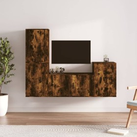 TV furniture set 4 pieces smoked oak plywood by vidaXL, TV Furniture - Ref: Foro24-3188611, Price: 157,23 €, Discount: %