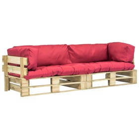 2-piece garden pallet sofas with red pine wood cushions by vidaXL, Outdoor sofas - Ref: Foro24-275298, Price: 222,99 €, Disco...