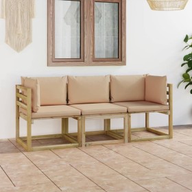 3-seater garden sofa with beige cushions by vidaXL, Garden sets - Ref: Foro24-3065025, Price: 224,42 €, Discount: %