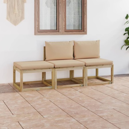 Set de muebles de jardín 3 piezas con cojines beige de vidaXL, Conjuntos de jardín - Ref: Foro24-3065026, Precio: 179,31 €, D...