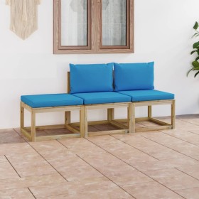 Set de muebles de jardín 3 piezas con cojines azul claro de vidaXL, Conjuntos de jardín - Ref: Foro24-3065056, Precio: 179,33...