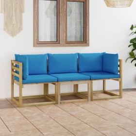 3-seater garden sofa with light blue cushions by vidaXL, Garden sets - Ref: Foro24-3065055, Price: 202,99 €, Discount: %