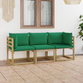 3-seater garden sofa with green cushions by vidaXL, Garden sets - Ref: Foro24-3065085, Price: 177,99 €, Discount: %