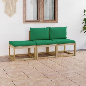 Set de muebles de jardín 3 piezas con cojines verdes de vidaXL, Conjuntos de jardín - Ref: Foro24-3065086, Precio: 163,73 €, ...