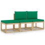 Set de muebles de jardín 3 piezas con cojines verdes de vidaXL, Conjuntos de jardín - Ref: Foro24-3065086, Precio: 163,99 €, ...