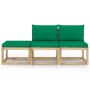 Set de muebles de jardín 3 piezas con cojines verdes de vidaXL, Conjuntos de jardín - Ref: Foro24-3065086, Precio: 163,99 €, ...