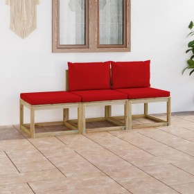 Juego de muebles de jardín 3 piezas con cojines rojos de vidaXL, Conjuntos de jardín - Ref: Foro24-3065116, Precio: 179,99 €,...