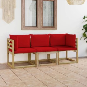 3-seater garden sofa with red cushions by vidaXL, Garden sets - Ref: Foro24-3065115, Price: 182,99 €, Discount: %