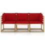 3-seater garden sofa with red cushions by vidaXL, Garden sets - Ref: Foro24-3065115, Price: 179,52 €, Discount: %